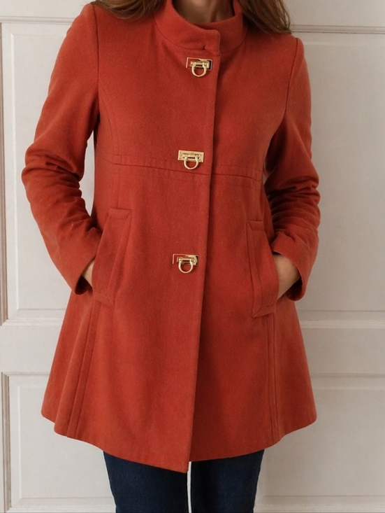 Skirtin Around Jackets & Blazers - Womens Orange Wool-Blend Toggle Coat.Pit To Pit 19"